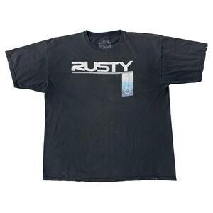 Rusty Faded Black Surf Skate T-Shirt Logo Tee Distressed XL